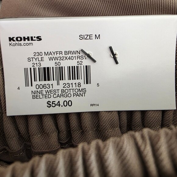 Nine West Women Belted High Rise Cargo Pant Tapered Leg Brown/Khaki Size M NWT - Picture 5 of 8